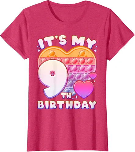 Vista 8 de Pop-it Birthday Girl 9 años de edad, Push it Pop Fidget Bubble Camiseta, Negro