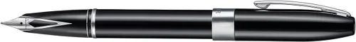 Vista 4 de Sheaffer Legacy 9064 - Pluma estilográfica, punta mediana con incrustaciones de oro PVD de 14 quilates, acabado de laca negra con borde cromado