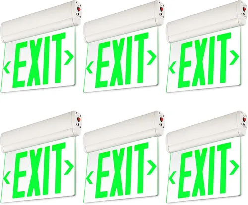Vista 9 de LEONLITE Señal de salida de emergencia verde, UL 924, señal de salida LED iluminada por borde, luces de salida cableadas con respaldo de batería
