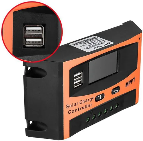 Vista 2 de Controlador de carga solar de 30 A, controlador de cargador solar MPPT, regulador inteligente de panel solar de 12 V/24 V con doble puerto USB