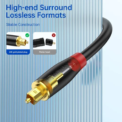 Vista 3 de SYNCWIRE Cable óptico para barra de sonido de 3.3 pies [chapado en oro de 24 quilates, ultra duradero] Cable de audio óptico digital para TV de cine
