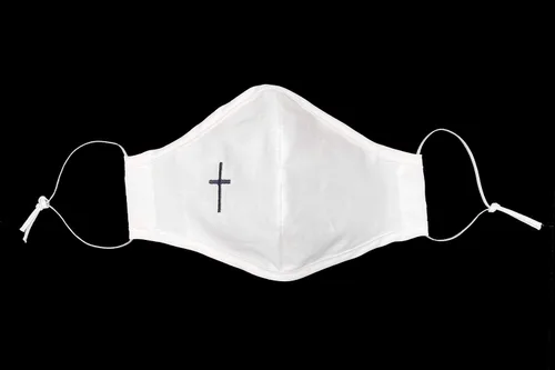 Vista 2 de Máscara facial, Pink Princess 100 % algodón, hecha en Estados Unidos, unisex, para niño Negro (Black Cross)