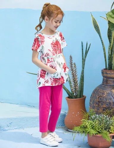Vista 3 de Arshiner Conjunto de 2 piezas de pantalones y pantalones con estampado floral para niñas pequeñas