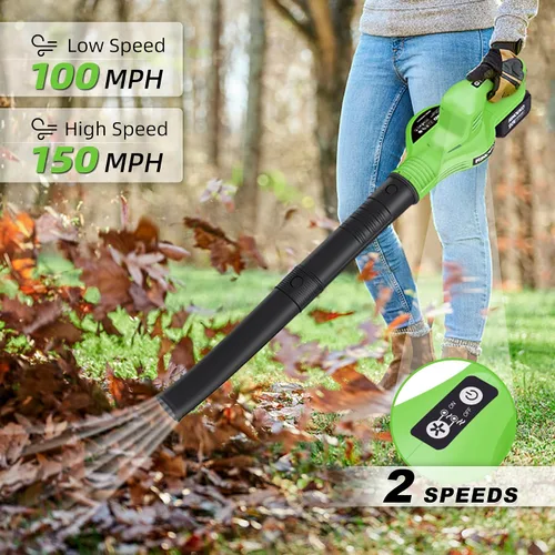 Vista 2 de Soplador de hojas inalámbrico, soplador de hojas eléctrico de 20V con batería de 4000mAh y cargador, 2 modos de velocidad, sopladores de hojas