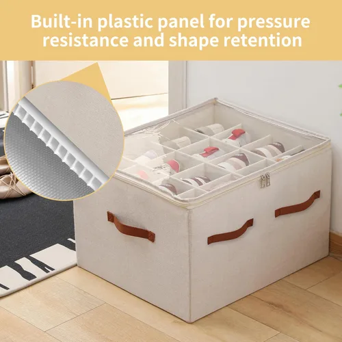 Vista 5 de Organizador de zapatos para armario, caja de almacenamiento de zapatos plegable grande con cubierta transparente, particiones extraíbles y parte