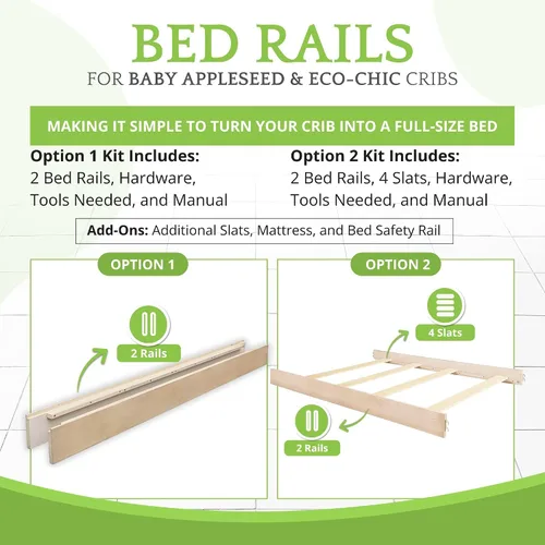 Vista 3 de Kit de conversión de tamaño completo, rieles de cama para cunas convertibles ecológicas y ecológicas de semilla de manzana, riel de madera maciza