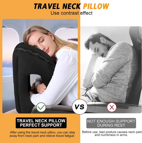 Vista 8 de Almohada inflable de viaje, almohada de cuello de viaje multifunción para avión para evitar dolor de cuello y hombros, soporte para la cabeza