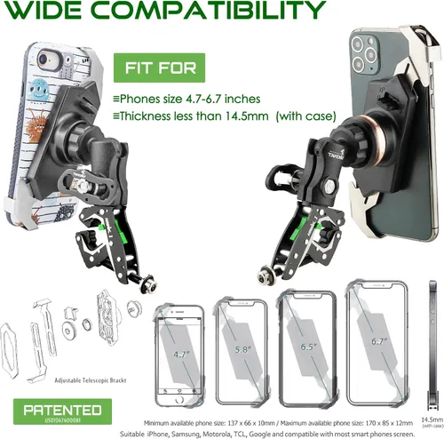 Vista 5 de Clampod HAWK1-PH05 - Soporte para teléfono, base de abrazadera para manillar de motocicleta y varios vehículos, ajustable, estable, brazo de doble
