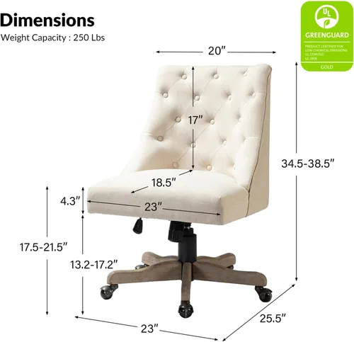 Vista 2 de Silla moderna de oficina en casa sin brazos, cómoda silla de escritorio tapizada con base de madera vintage, silla giratoria de altura ajustable