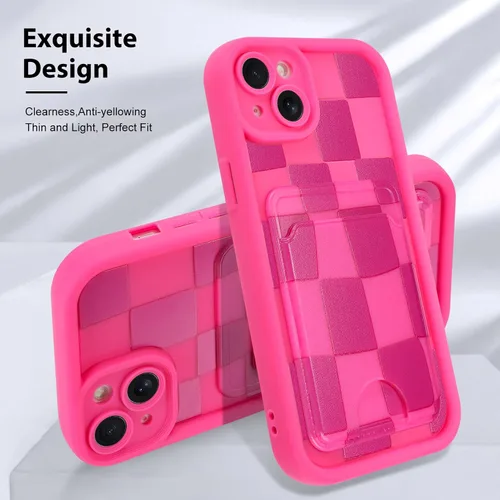 Vista 3 de KANGHAR Compatible con iPhone 13 Funda, Cartera de Silicona a Cuadros con Bonito Patrón, Tarjetero y Protección de Cámara, Suave, Delgada, a Prueba