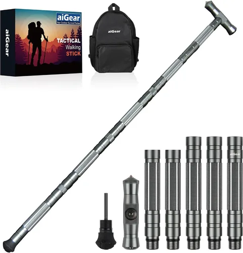Vista 12 de aiGear G2 Tactical Hiking Stick with Multi-Tool, 5-8 Section Walking Staff Negro
