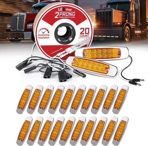 Vista 13 de Paquete de 20 (10 ámbar + 10 rojo) Luces LED de marcador lateral de 12 V con enchufe de 2 cables (CC), 12 luces LED para guardabarros, montaje
