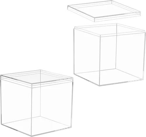 Vista 13 de KissYou Caja pequeña de acrílico con tapa transparente para dulces, cajas para exhibición, decoración de fiesta, plástico, cuadrado, cubo