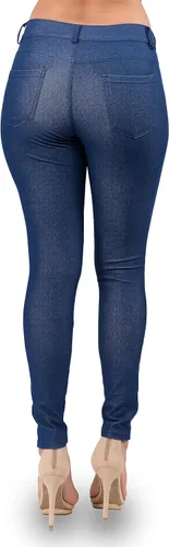 Vista 5 de Ylluo Jean Look - Pantalones de aspecto de jeans para mujer con bolsillos y mezcla de algodón modelos capri y largo completo