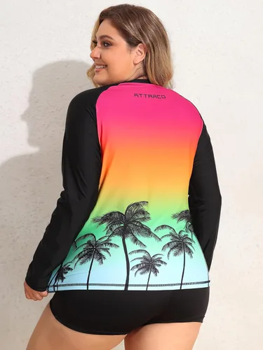 Vista 3 de ATTRACO Traje de baño de manga larga para mujer, con protección solar UV, cremallera y degradado