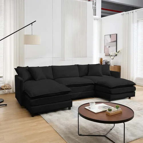 Vista 11 de Sofá modular modular de pana de 108.27 pulgadas, moderno juego de sofá para sala de estar con 3 asientos, 1 otomana y 3 almohadas, cómodos sofás
