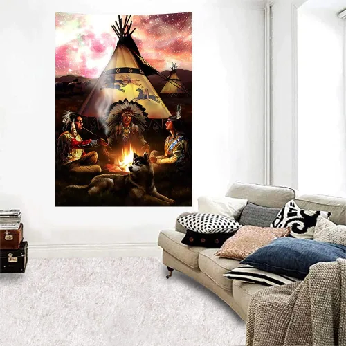 Vista 2 de SHRAPHY Tapiz indio nativo americano de 40 x 60 pulgadas, tapiz psicodélico estrellado, arte tribal del suroeste, tapices colgantes de pared