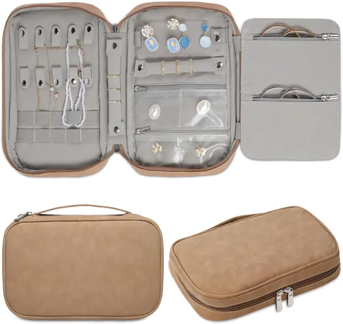 Vista 8 de labato Organizador de viaje para joyas, artículos esenciales de viaje, estuche organizador de viaje delgado, bolsa portátil con cremallera