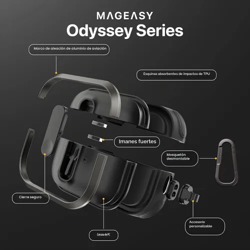Vista 8 de MAGEASY Odyssey - Funda para AirPods Pro 2, funda resistente para AirPods Pro con bloqueo seguro, clip de mosquetón para protección a prueba
