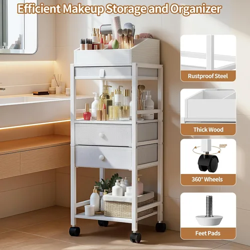 Vista 6 de Luxspire Carrito organizador de maquillaje, organizadores de cuidado de la piel de piso, almacenamiento de maquillaje con cajones, organizador