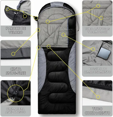 Vista 5 de Sacos de dormir de invierno de 0 grados para adultos, camping en Negro