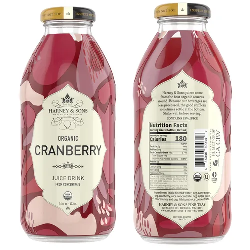 Vista 2 de Harney & Sons Jugo, arándano orgánico, 16 onzas (paquete de 12) Organic cranberry juice drink. Twelve 16 fl oz glass bottles. Caffeine free.