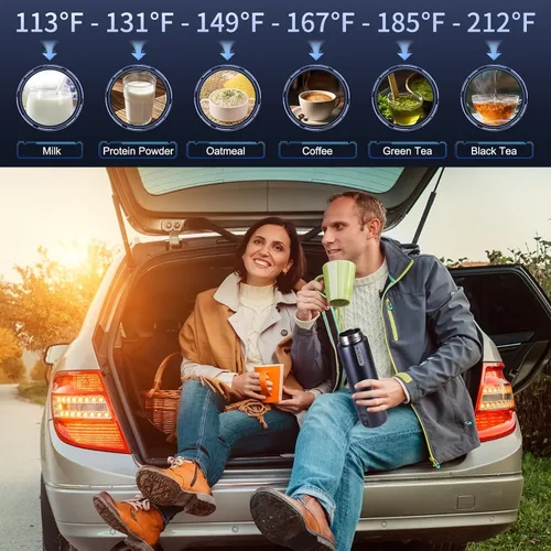 Vista 7 de Hervidor Eléctrico para Automóvil con Aislamiento al Vacío, Vaso Térmico de Acero Inoxidable Miicasa Calentador de Agua para Automóvil, Hervidor