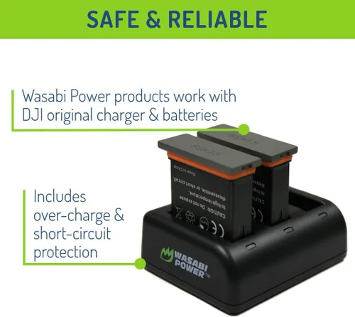 Vista 4 de Wasabi Power Batería (paquete de 2) y cargador USB triple para DJI AB1 y DJI OSMO Action Camera