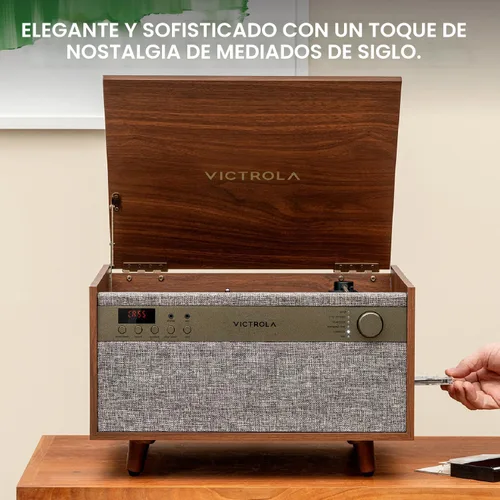 Vista 4 de Victrola Century 6-en-1 Reproductor de discos de vinilo y centro de música – Tocadiscos de 3 velocidades, reproductor de CD y cassette, VINYLSTREAM