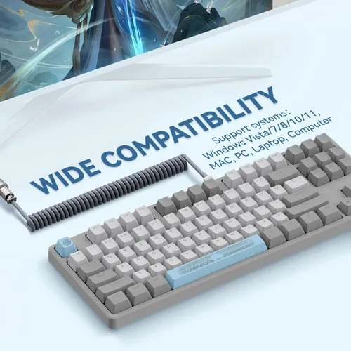 Vista 7 de MAGIC-REFINER AK873 Teclado para juegos, retroiluminación LED arcoíris, intercambiable en caliente, teclado PBT, diseño TKL del 75%, teclado