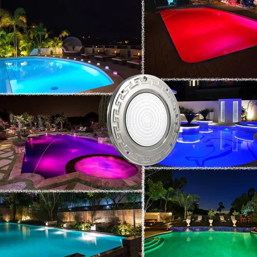 Vista 6 de Luces de piscina para piscina enterrada, luz LED grande de 10 pulgadas para piscina enterrada multicolor con cable de 100 pies para nicho húmedo