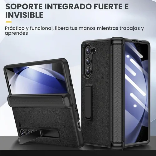 Vista 5 de Ruky Funda para Galaxy Z Fold 5 con protección de bisagra, carcasa de cuerpo completo con soporte magnético integrado y protector de pantalla