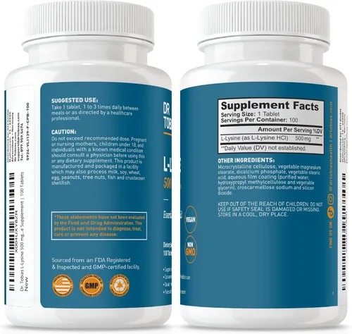 Vista 8 de Dr. Tobias L‑Lysine - Tabletas de 500 mg + curcumina de cúrcuma de 1500 mg con BioPerine (120 cápsulas veganas) – Apoyo de aminoácidos esenciales