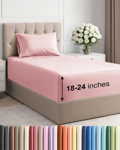 Vista 176 de Sábanas individuales de bolsillo extra profundo, sábanas transpirables y refrescantes de 3 piezas, juego de sábanas de lujo para hotel, suaves, sin