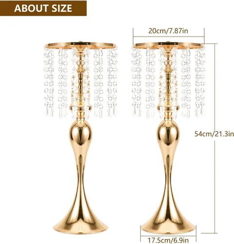 Vista 6 de Centros de mesa de boda para mesas, 21.3 pulgadas, 2 jarrones de metal dorado con cristal Soporte de flores para centros de mesa de boda
