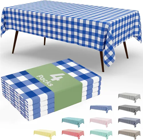 Vista 35 de Smiry Paquete de 3 Manteles Desechables de Cuadros Gingham Color Caqui - 54" x 72" Mantel de Plástico de Servicio Pesado, Cubiertas de Mesa