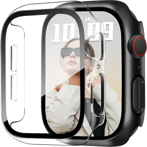 Vista 21 de JR.DM - Juego de 2 fundas de policarbonato duro de 38 mm con protector de pantalla de vidrio templado HD para Apple Watch Series 3/2/1, protector