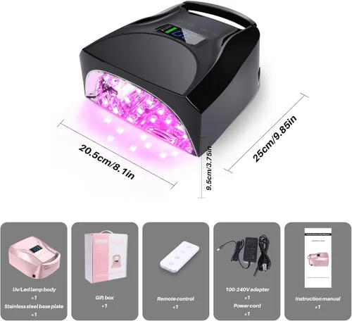 Vista 8 de Lámpara de uñas UV inalámbrica de 52 LED, alta potencia de 96 W, base de espejo magnético, luz de pulgar, 4 temporizadores, sensor automático
