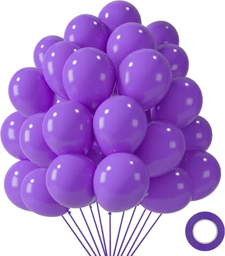 Vista 12 de LovesTown 110 globos de látex de 12 pulgadas con cinta para decoración de cumpleaños, baby shower, boda, fiesta, color azul (paquete de 2)