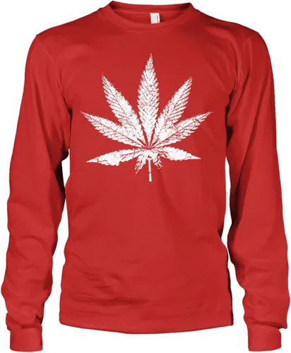 Vista 5 de Camiseta de manga larga White Weed Marijuana Leaf Cannabis 420 para hombre Negro