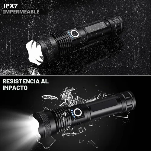 Vista 7 de Paquete de 4 linternas LED recargables de alto lúmenes, linterna súper brillante de 90,000 lúmenes, luz de flash potente ajustable con cable USB y 5