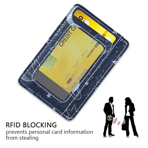 Vista 3 de Moon Star Planet Doodle Front Pocket Minimalist Leather Slim Wallet RFID Blocking Medium Size(227ut8a)