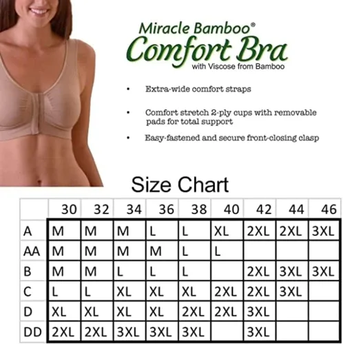 Vista 3 de Miracle Bamboo Comfort Bra Worlds Most Comfortable Bra Size Large, Beige Bronceado