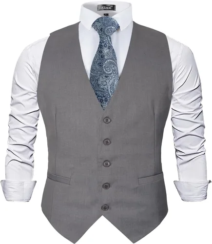 Vista 15 de Alizeal Chaleco de Traje de Negocios Clásico de Color Sólido para Hombre de Ajuste Regular Chaleco de Esmoquin para Boda