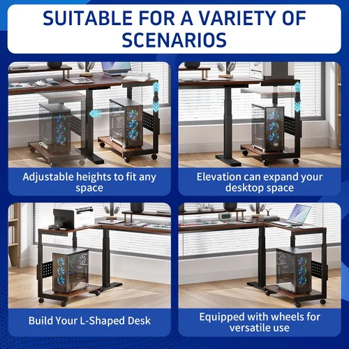 Vista 6 de [Usado] Soporte de torre para computadora/soporte de torre de PC con ruedas, doble nivel y carrito de soporte de CPU ajustable de 5 niveles Nogal