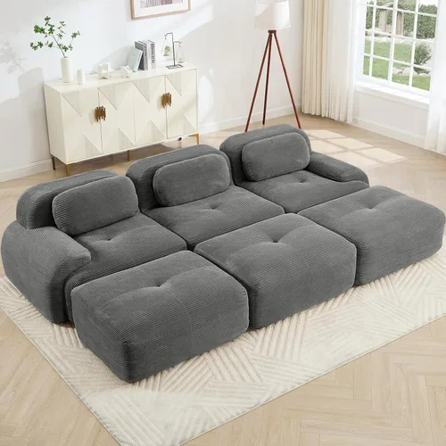 Vista 42 de Juego de sofás seccionales sin hueso de 117 pulgadas para sala de estar, modular en forma de L y sofá de 3 plazas con asiento profundo, almohadas