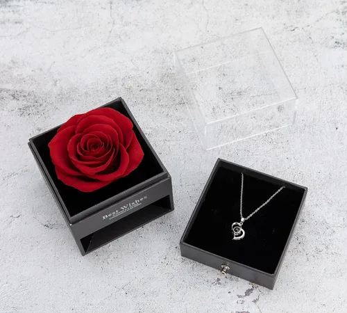 Vista 5 de Hyindoor Collar con 100 idiomas diseño de rosa eterna caja de joyería de flores eternas regalo de cumpleaños día de San Valentín cumpleaños día