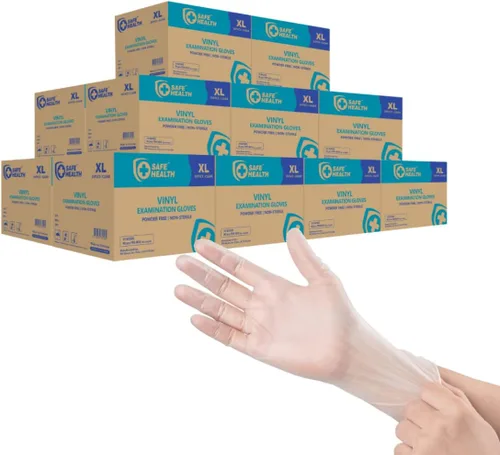 Vista 9 de Safe Health Vinyl Exam Disposable Gloves, Free of Latex & Powder, Clear, 3.5 Mil, Medical Grade