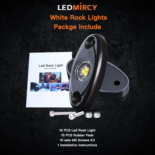 Vista 7 de LEDMIRCY Luces LED de roca, 10 unidades, color blanco para J e e p, camión todoterreno, RZR, auto, barco, SUV, impermeable, de alta potencia, luces