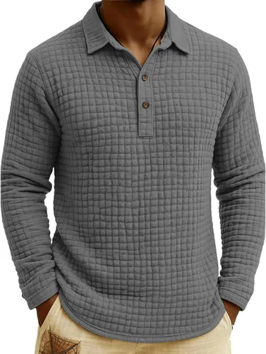 Vista 39 de Polo de punto para hombre, manga larga, ligero, informal, con cuello